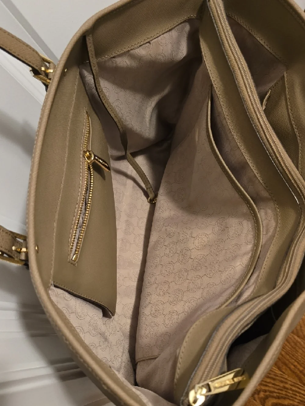 Michael Kors Taupe Leather Tote with Gold Hardware - Picture 3 of 4
